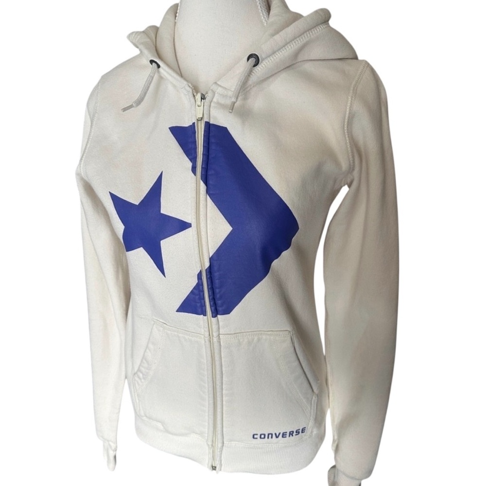 Converse off white hoodie with purple logo, sz small, gd used condition